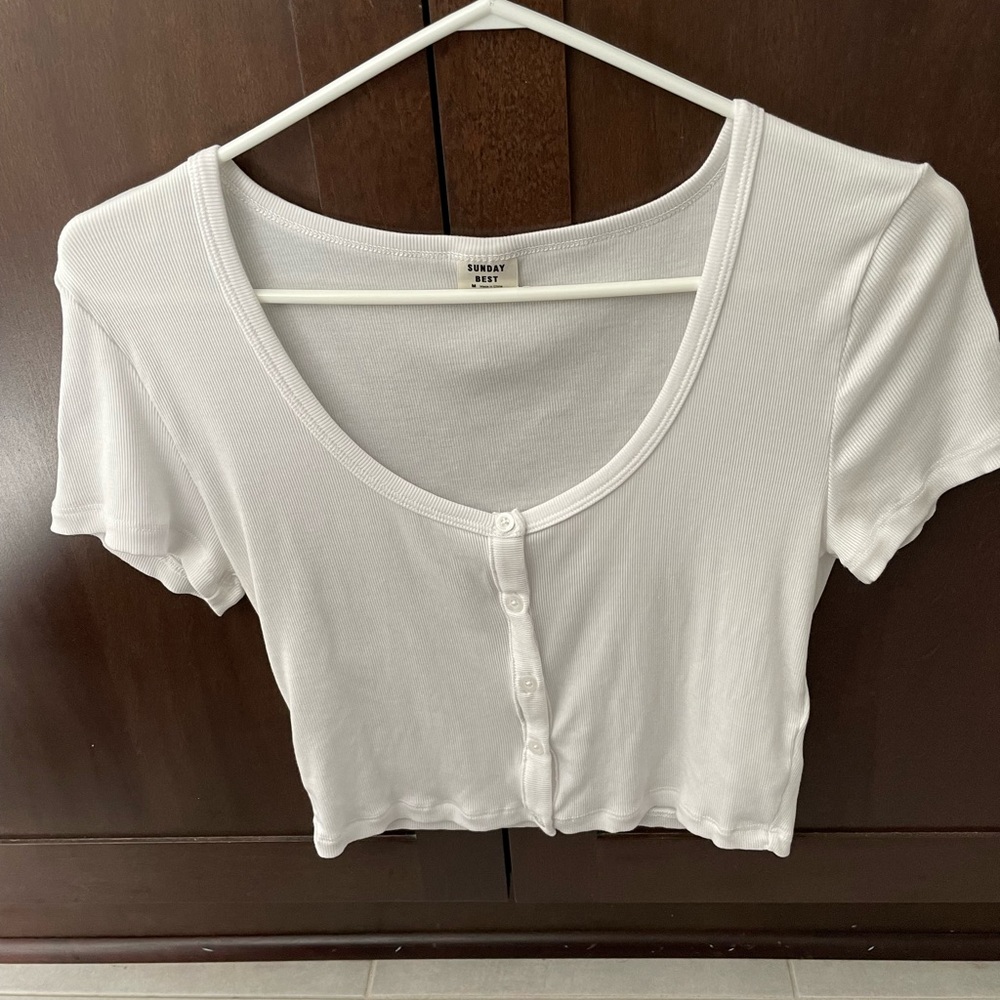 Sunday Best ribbed button up cropped t-shirt.